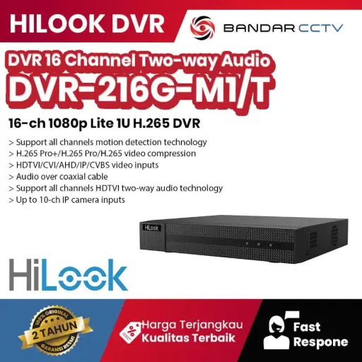 Hilook DVR-216G-M1/T DVR 16 CHANNELL 1080p Lite 1U H.265